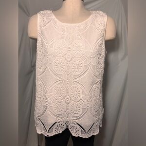 Adiva White Lace Sleeveless Top Crochet Overlay Blouse Size M